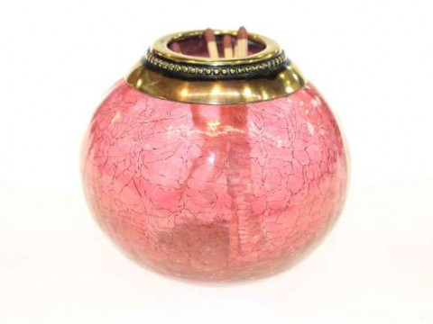 Ruby crackle glass and metal mounted match striker