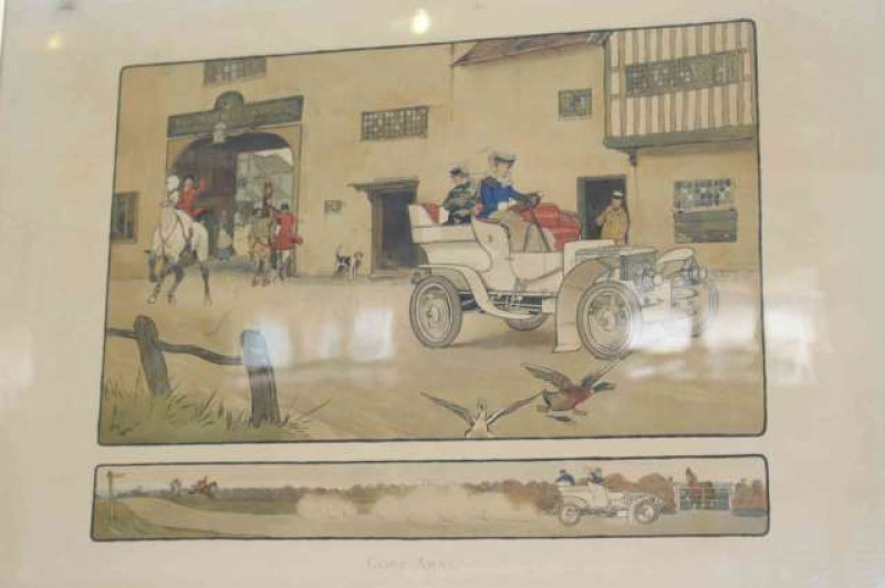After Cecil Aldin, Gone Away, motoring print, pub. Lawrence & Bullen, 1903, framed, 46cm by 60cm