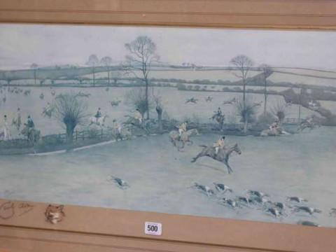 After Cecil Aldin, In Full Cry, coloured lithograph, signed in pencil...