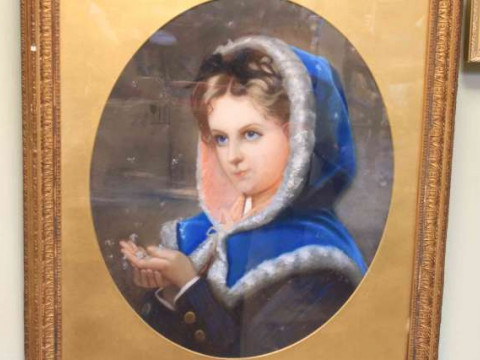 19th Century School, portrait, signed and dated 1867, pastel, oval, framed