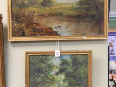 Lewis Creighton, Woodland Stream, signed lower right, oil on board, framed,...