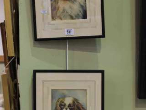 T*** Sharp, pair of dog and cat portraits, each signed and dated '19,...