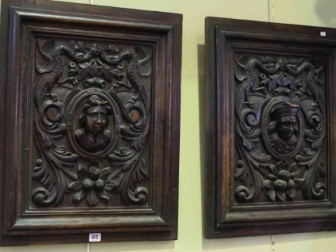 Pair of Baroque style carved panels, probably 19th Century