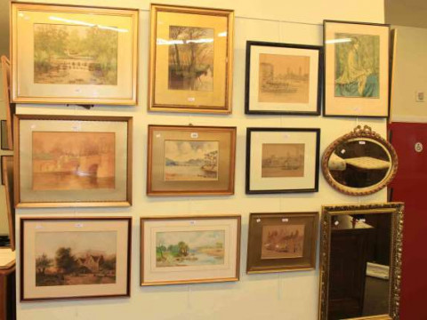 Large collection of watercolours, mirrors and prints (16)