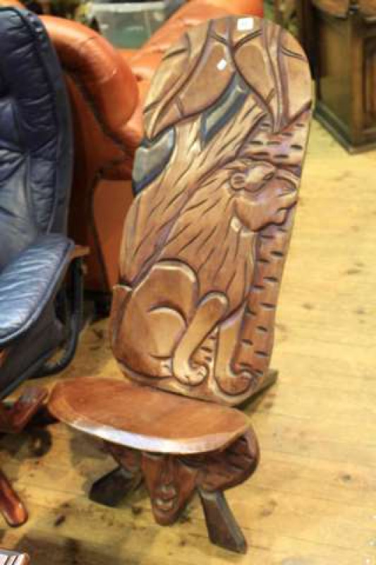 Carved African hardwood birthing chair