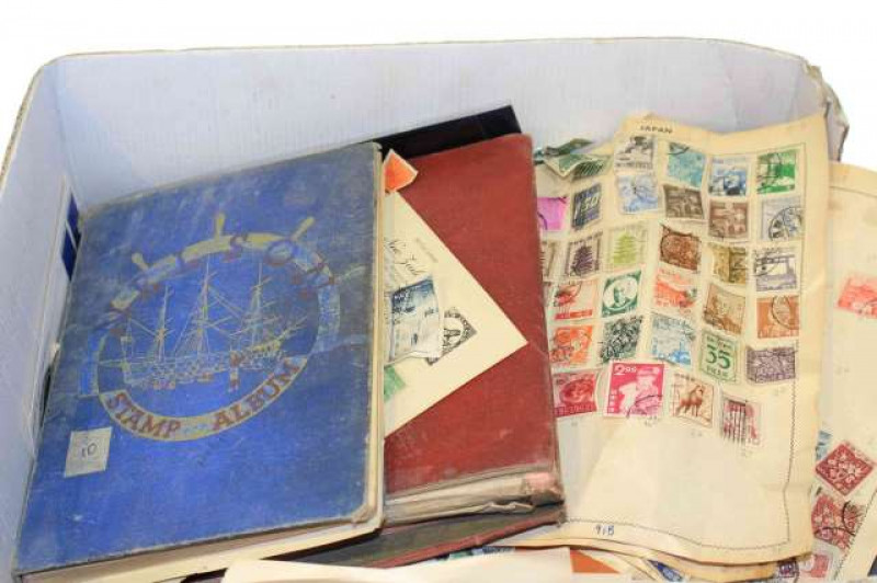 Box of assorted stamps