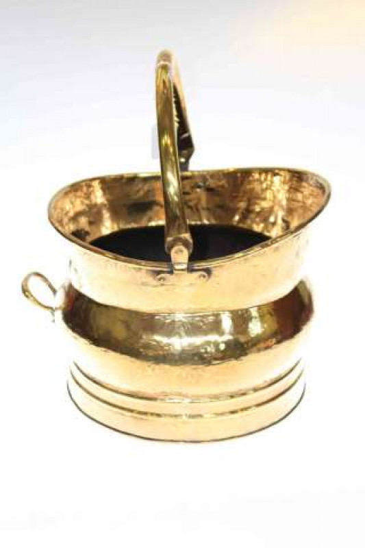 19th Century brass coal scuttle with swing handle
