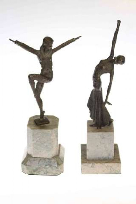 Pair of Art Deco style dancing ladies on marble bases