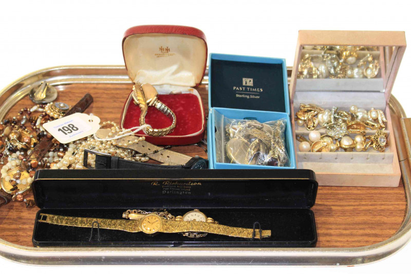 Collection of costume jewellery including a lady's wristwatch signed 'Longines'