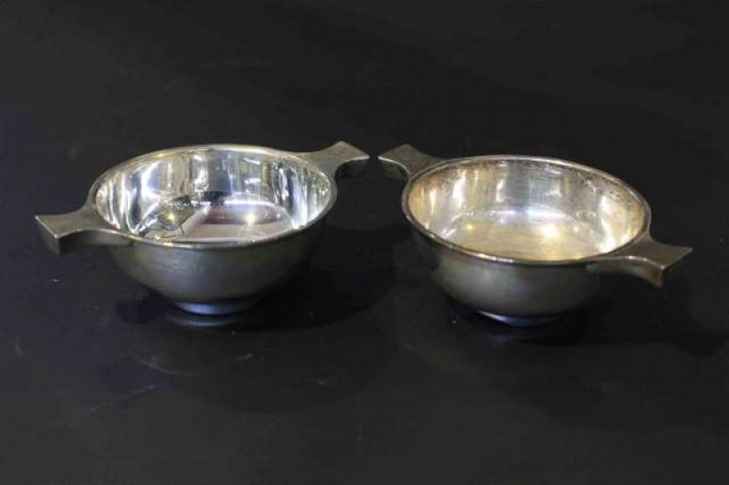 Small pair of Chester silver quaichs