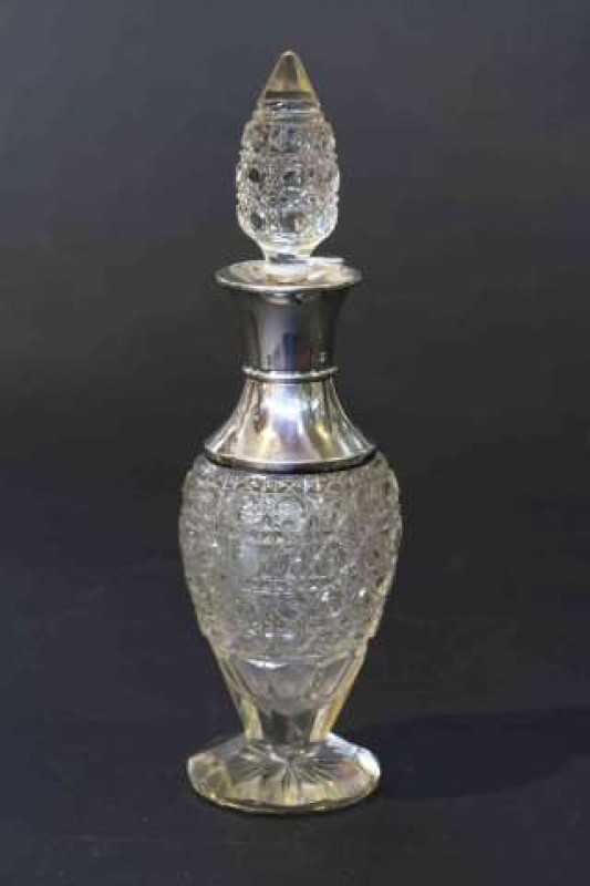 Silver and cut-glass scent bottle