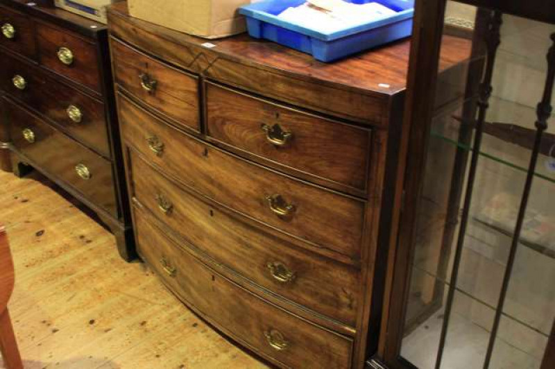 Regency mahogany bow front chest of two short above three long drawers