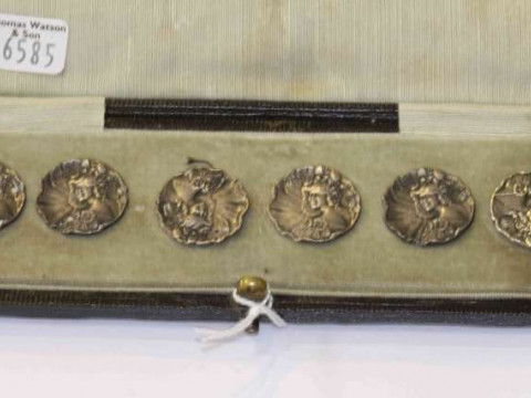 Set of six Art Nouveau silver buttons, Levi & Salaman, Birmingham 1901,...