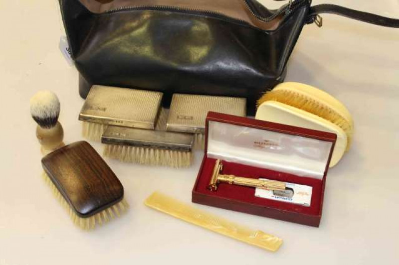 Silver backed brushes, early 20th Century ivory backed brushes, etc