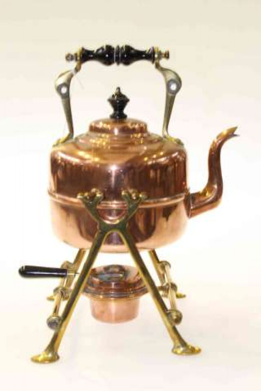 Edwardian copper and brass spirit kettle