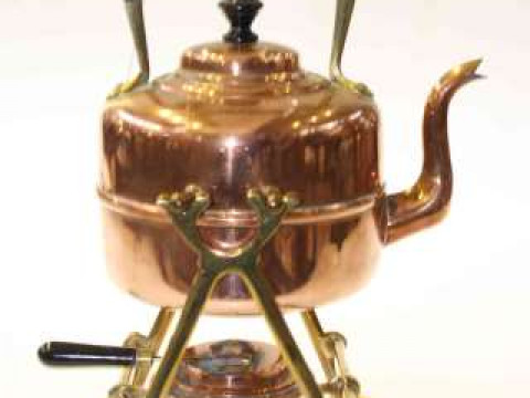 Edwardian copper and brass spirit kettle