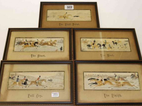 Thomas Stevens, five stevengraphs: The Meet, The Start, The First Point,...