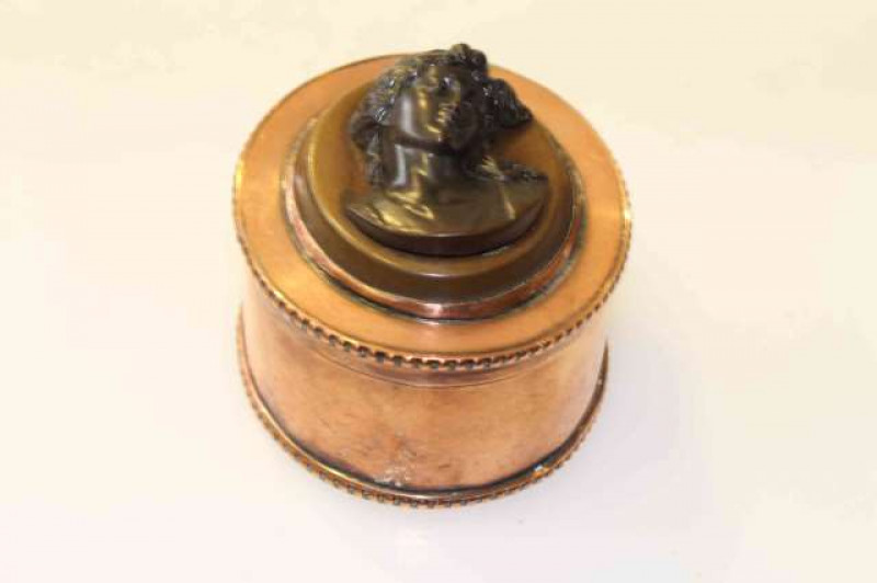 19th Century oval copper box with relief portrait medallion to the cover