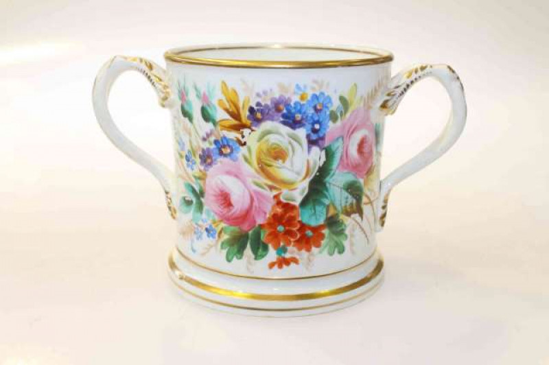 19th Century floral painted loving cup