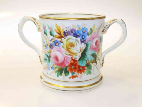 19th Century floral painted loving cup
