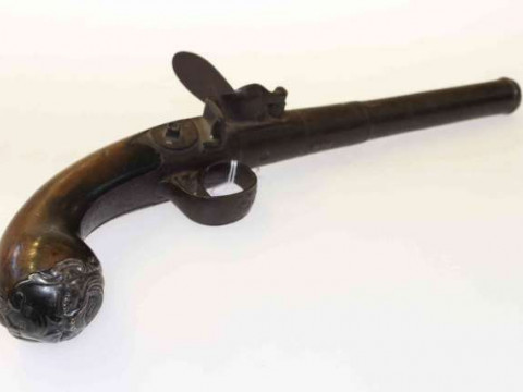 18th Century flintlock pistol, silver hallmarks, marked 'BOND STREET,...