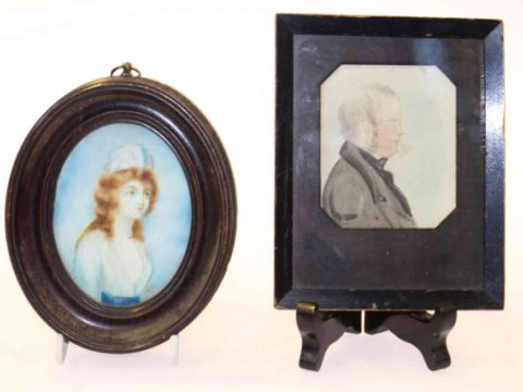 Portrait miniature, apparently 'Mrs Robinson as Perdita', initialled RC;...