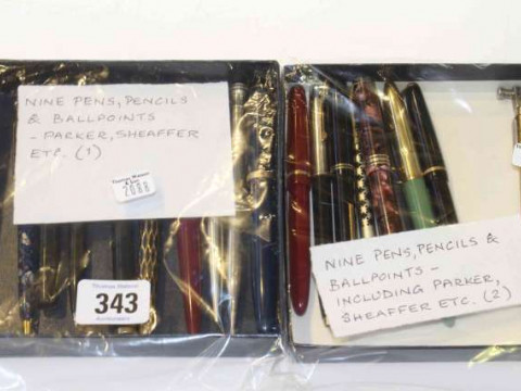 Collection of eighteen pens, pencils and ball points including Parker,...