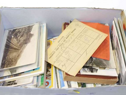 Box of railway related items including postcards