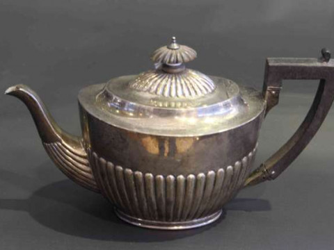 Victorian silver teapot, Charles Stuart Harris, London 1887, engraved,...