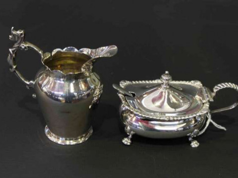 Silver mustard and a silver cream jug (2)