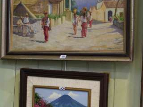 Liv Arriola, View in Antiqua, Guatamala, oil on canvas, framed; and Garavito,...