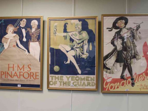 Three vintage posters: HMS Pinafore, The Yeoman of the Guard and The Gondoliers