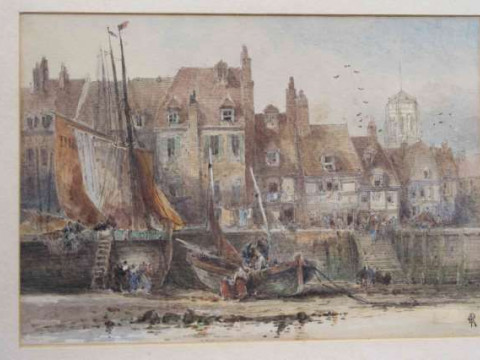 Monogrammed ER, Harbour Scenes, a pair, watercolours, framed (2)