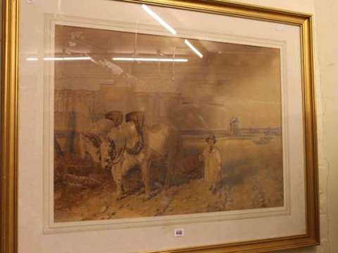 G*** Coates, Ploughing Scene, signed, watercolour, framed