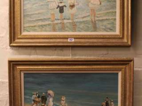 Two beach scenes, oils, framed (2)