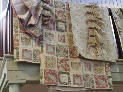Pair of floral square design curtains with pelmet, 88inch drop x 76inch...