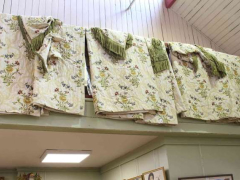 Three pair of quality floral design curtains and accessories, 88 inch...