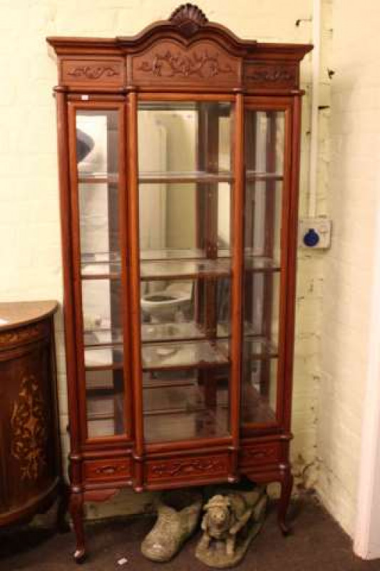 Oriental redwood arched top display cabinet