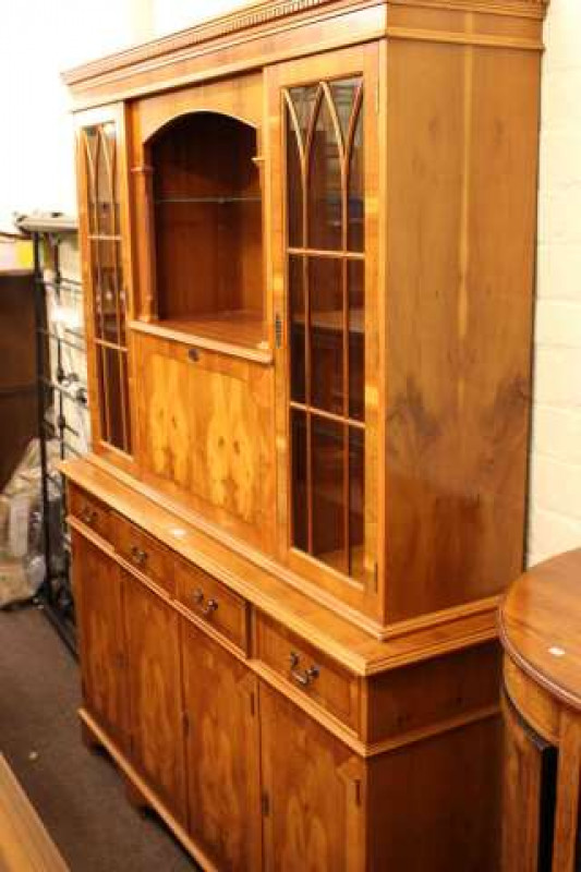 Yew wood finish wall unit
