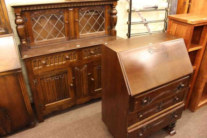 Marcus linen fold buffet sideboard and oak bureau (2)