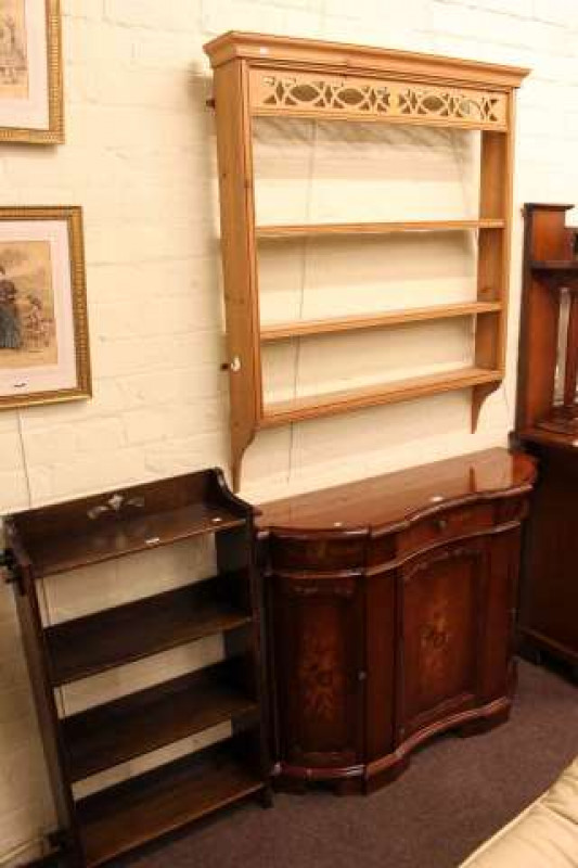 Italian style side cabinet, pine wall rack and oak bookcase (3)