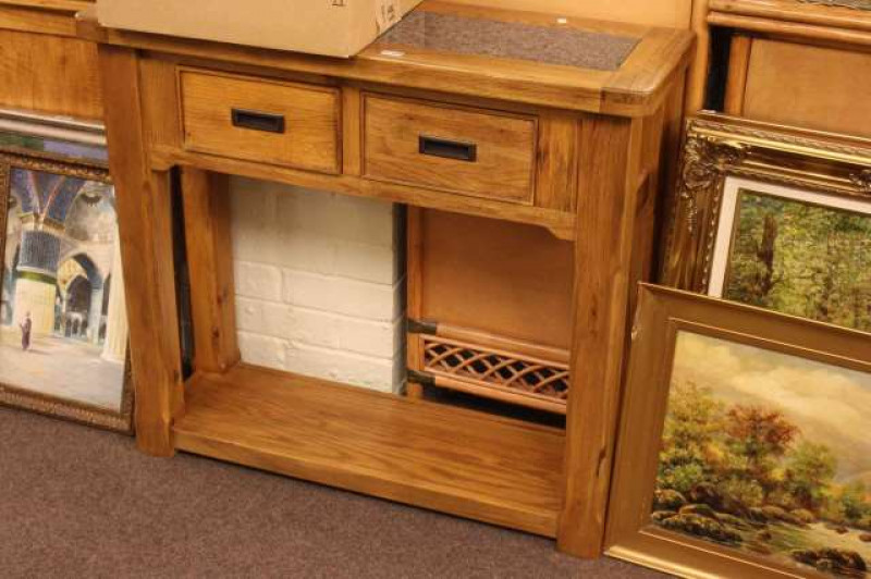 Two drawer side table with marble inset top
