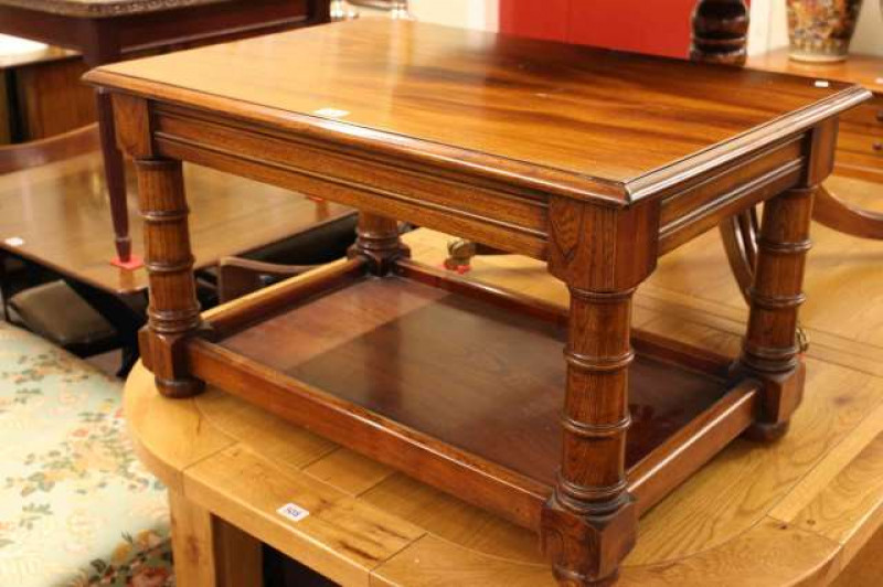 Mahogany turned leg coffee table with undershelf