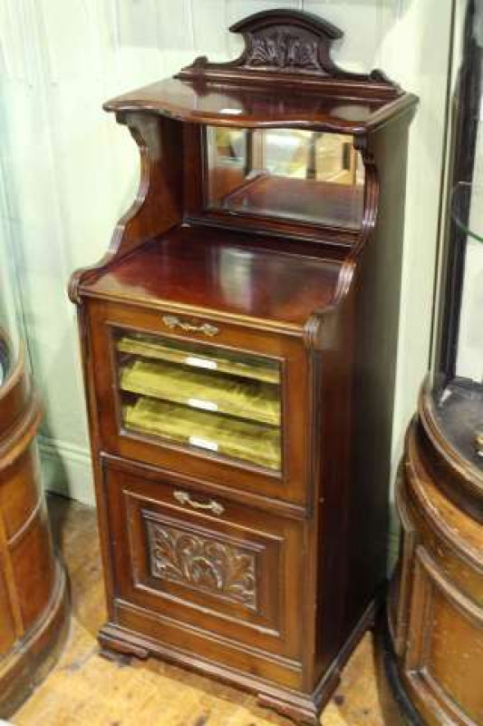 Late 19th Century mahogany mirror backed music cabinet