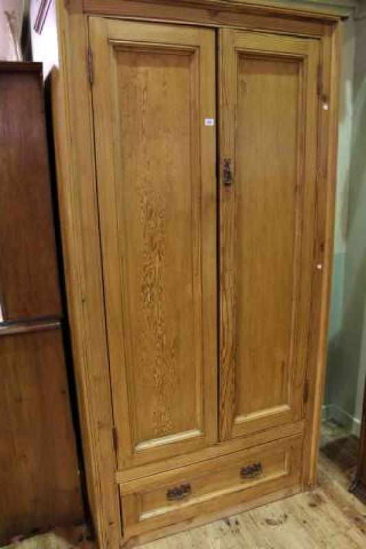 Large Victorian pitch pine two door shelved cupboard