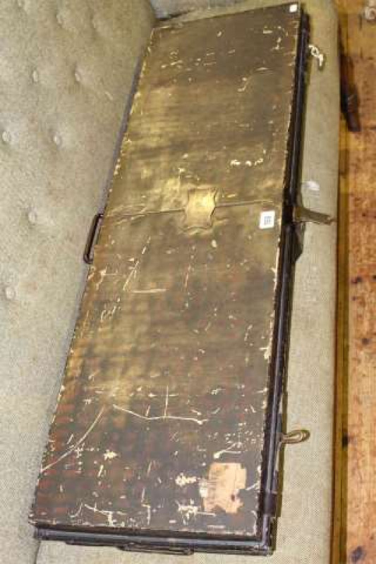 Military uniform tin case with name plate for A.W. Percy