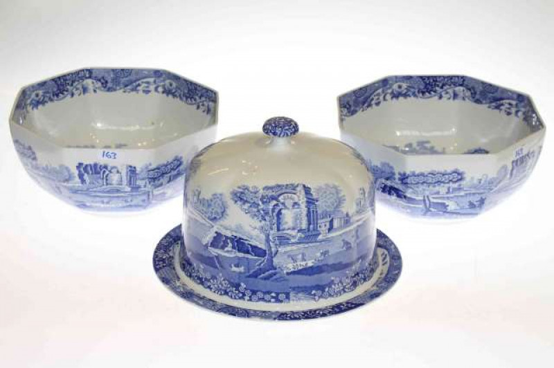 Spode Italian stilton cover and stand and two octagonal bowls