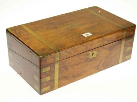 Victorian walnut brass bound writing box
