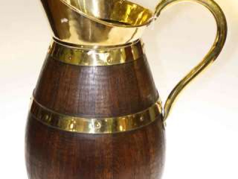 Oak and brass coopered jug