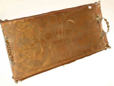 Art Nouveau copper rectangular tray